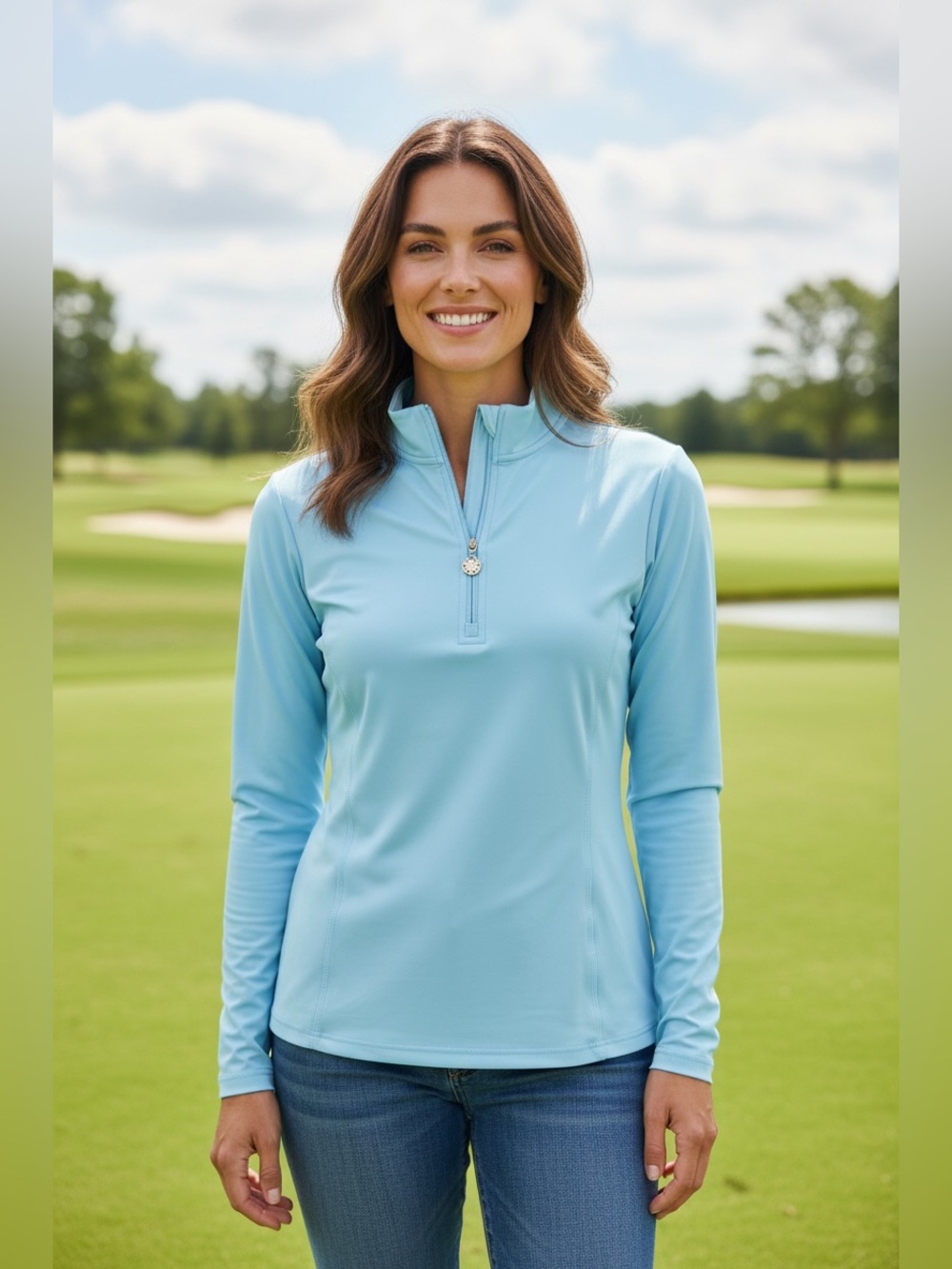 Lilly Pulitzer Luxletic Justine Half Zip UPF 50 Pullover|Fresh Water Blue|XS|NWT